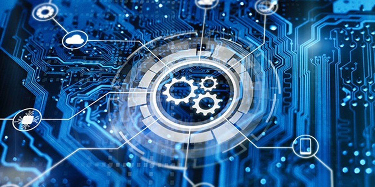 Cogs in wheel on digital grid