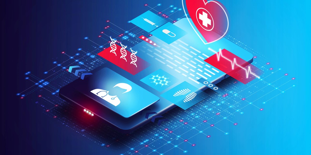 Mobile device and medical icons in - 3D illustration